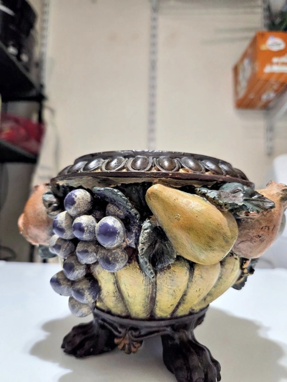 Tuscan Style Footed Fruit Motif Vase Brown & Yellow